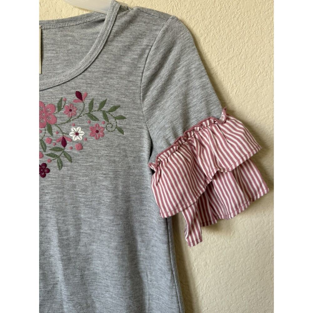 Lily Bleu Gray Pink Floral Ruffle Tiered Short Sleeve Girls' Dress Size 10 - Picture 3 of 4
